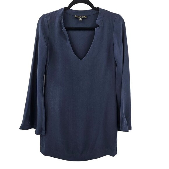 Elizabeth & James Blue Dress Silk Bell Sleeves Designer Revolve Womens Size 4 - Picture 5 of 8